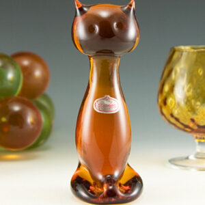 Stylized Art Glass Cat Figurine Mid-Century Mod