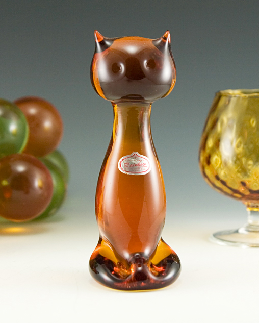 Stylized Art Glass Cat Figurine Mid-Century Mod
