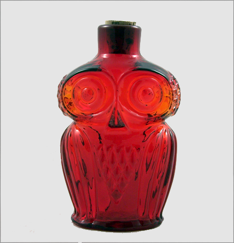 Amberina Art Glass Owl Bottle with Cork