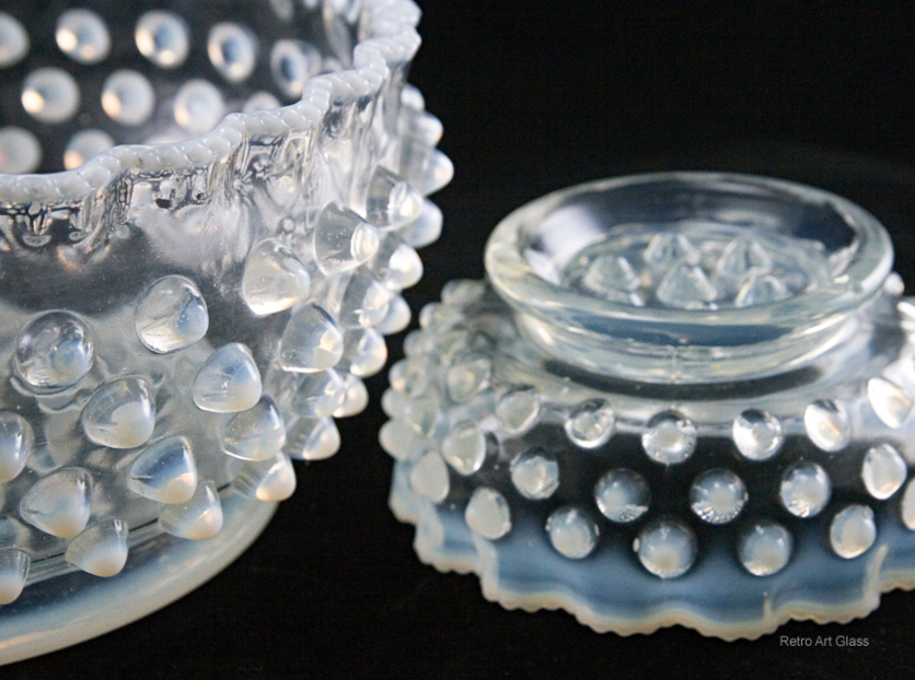 Antique Blue Opaline Glass Hobnail Service Bowls