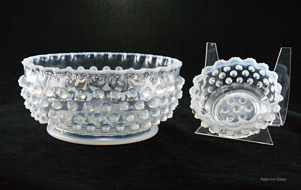 Antique Blue Opaline Glass Hobnail Service Bowls - Image 3