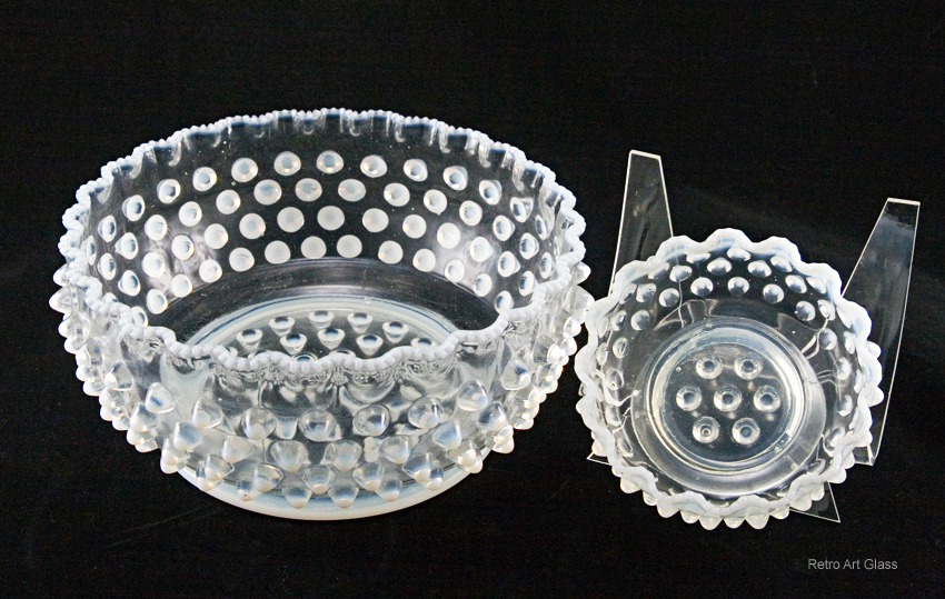 Antique Blue Opaline Glass Hobnail Service Bowls - Image 2