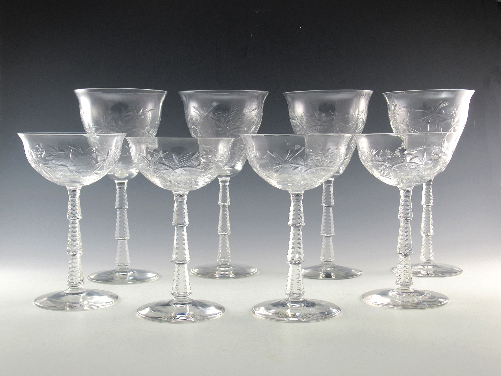 Art Deco Crystal Stemware Set 8 Rock Sharpe Patrician Cutting