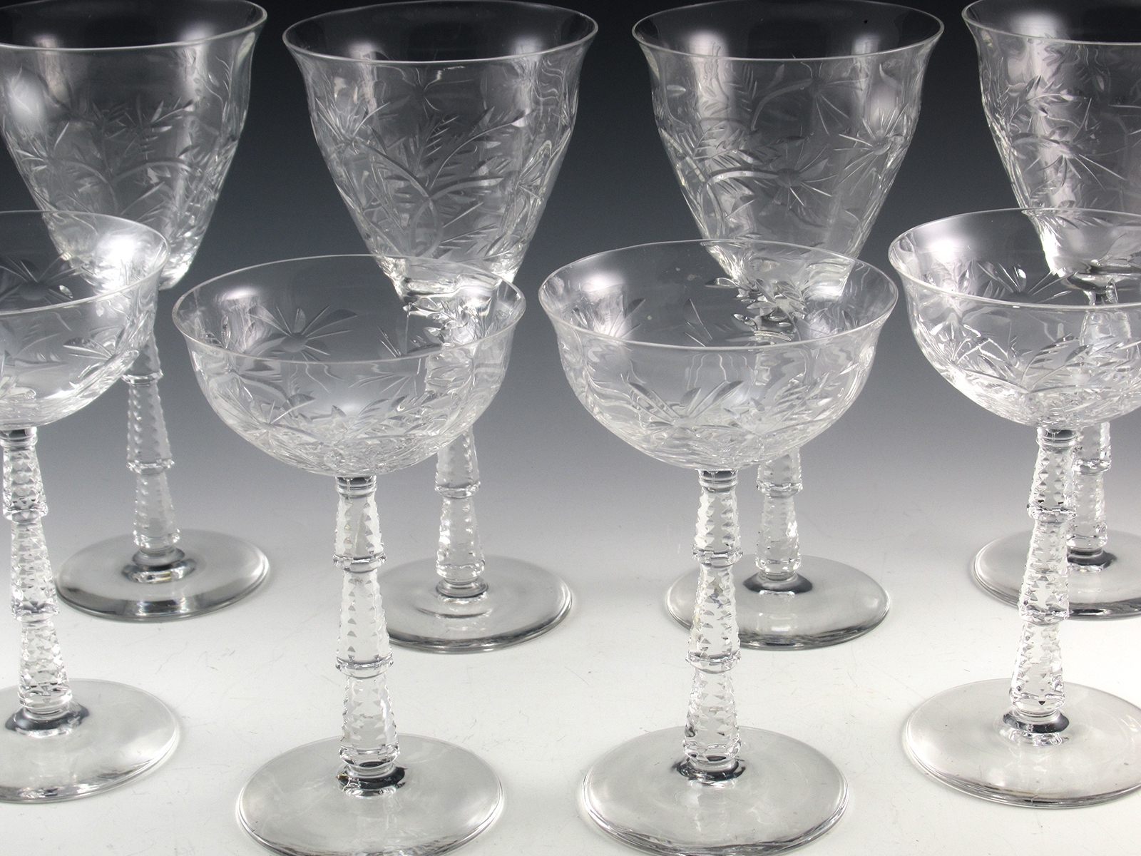 Art Deco Crystal Stemware Set 8 Rock Sharpe Patrician Cutting - Image 2