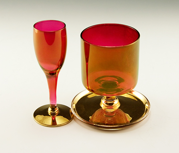 Antique Gold Ruby Blown Glass Spirit and Smoke Set