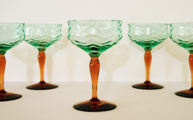Antique Stemware Set in Amber and Optic Vaseline Green - Image 3