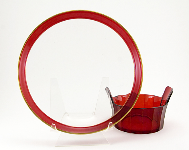 Antique Ruby Glassware Tray and Bowl - Image 2