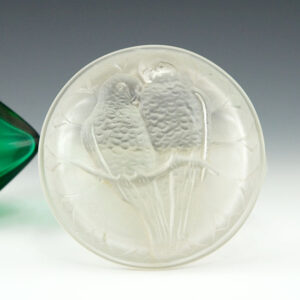 Antique Satin Glass Powder Box with Lovebirds