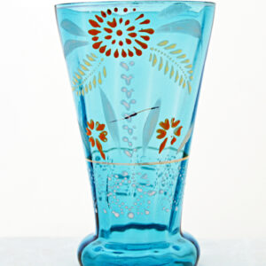 Antique Victorian Tall Blue Glass Tumbler with Enamel