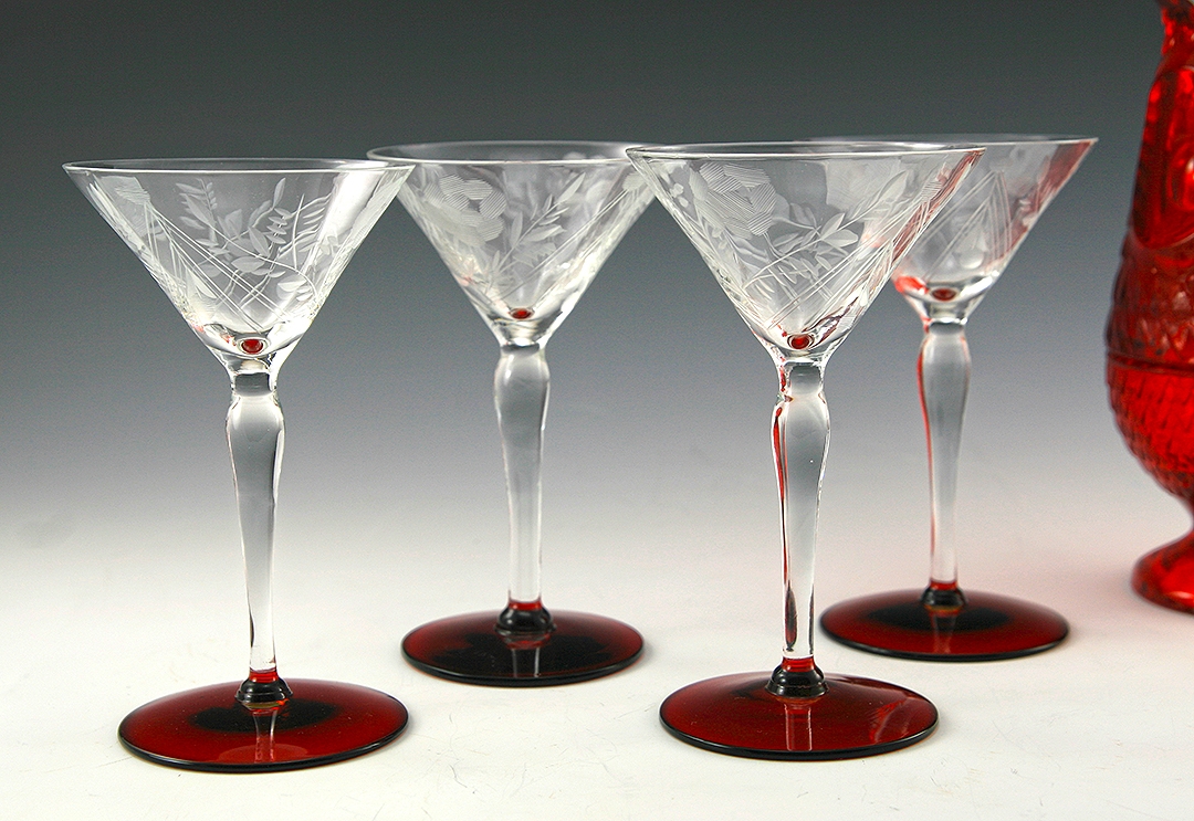 Art Deco Cocktail Stemware Morgantown Fire and Ice Open Rose