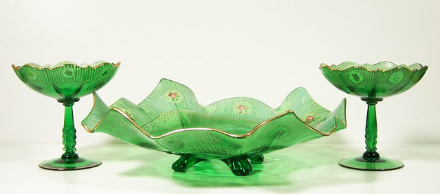 Art Deco Glass Console Set in Charleton Rose by Cambridge