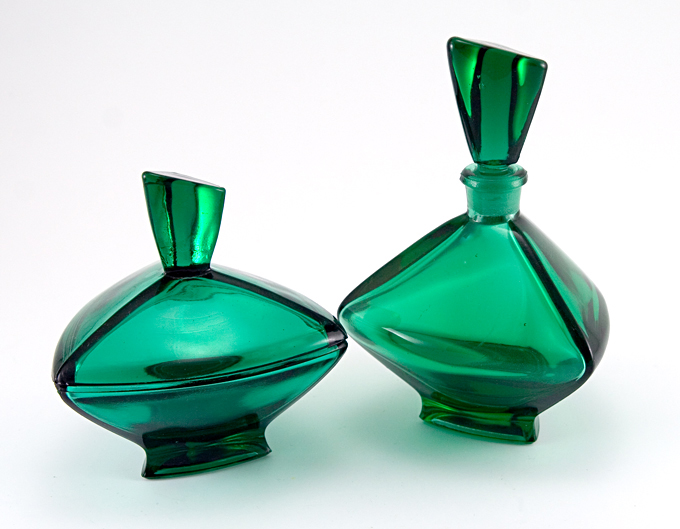 Art Deco Glass Perfume Bottle and Powder Jar