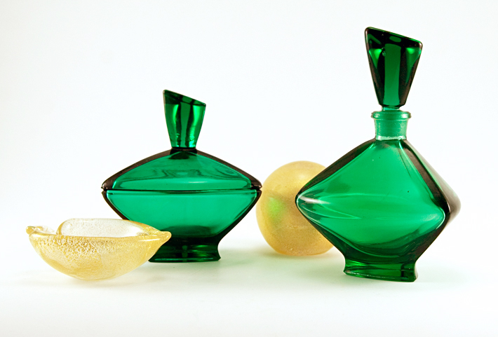 Art Deco Glass Perfume Bottle and Powder Jar - Image 3