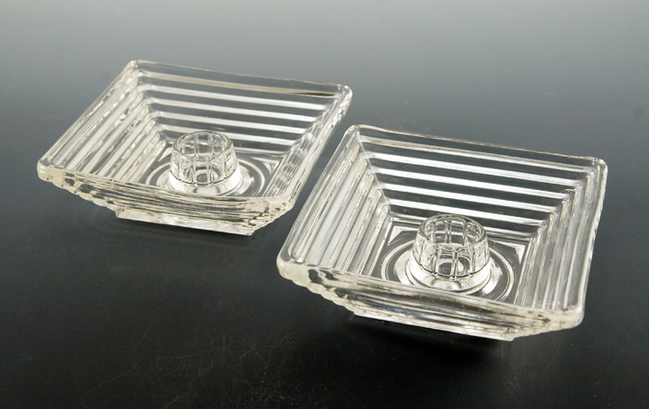 Art Deco Manhattan Glass Candlestick Holder Set - Image 2