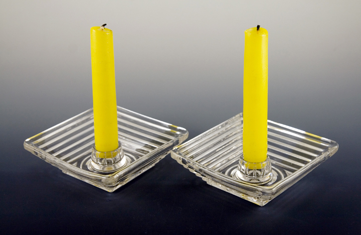 Art Deco Manhattan Glass Candlestick Holder Set