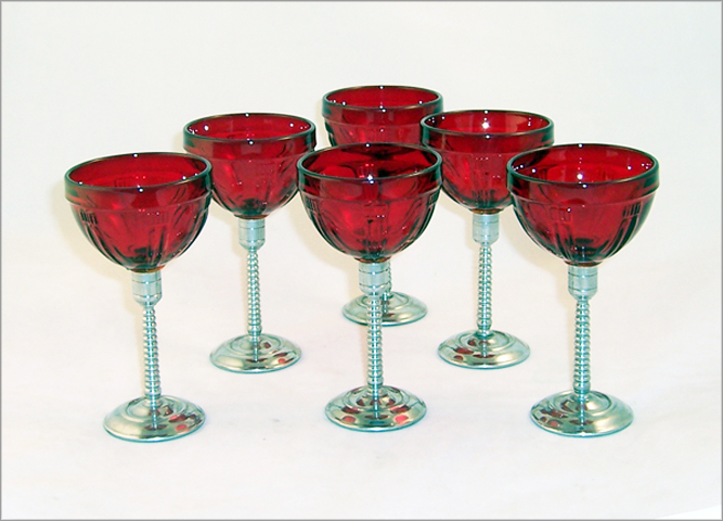 Art Deco Ruby & Chrome Wine Glass Set - Image 2