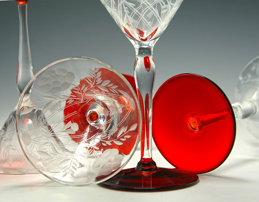 Art Deco Cocktail Stemware Morgantown Fire and Ice Open Rose - Image 2