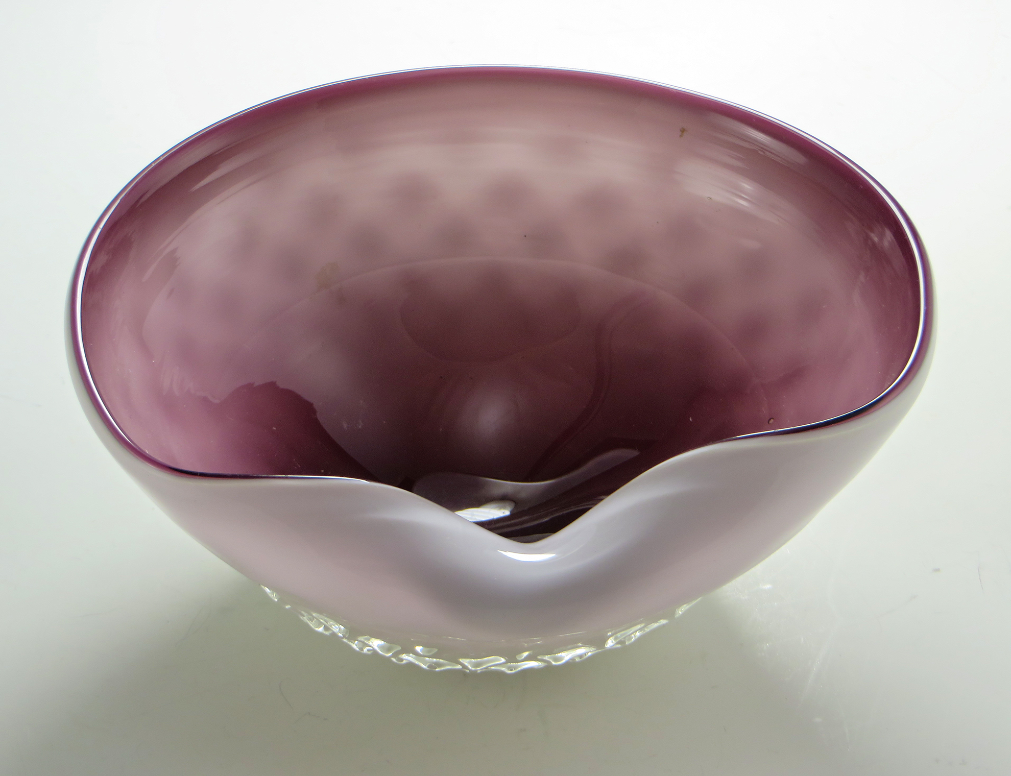 Vintage Art Glass Bowl in Plum Optic Cased Glass - Image 5