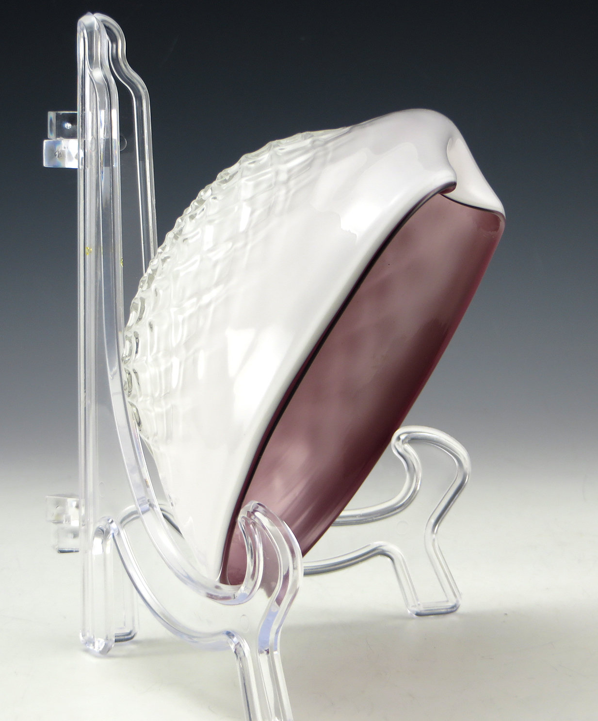 Vintage Art Glass Bowl in Plum Optic Cased Glass - Image 4