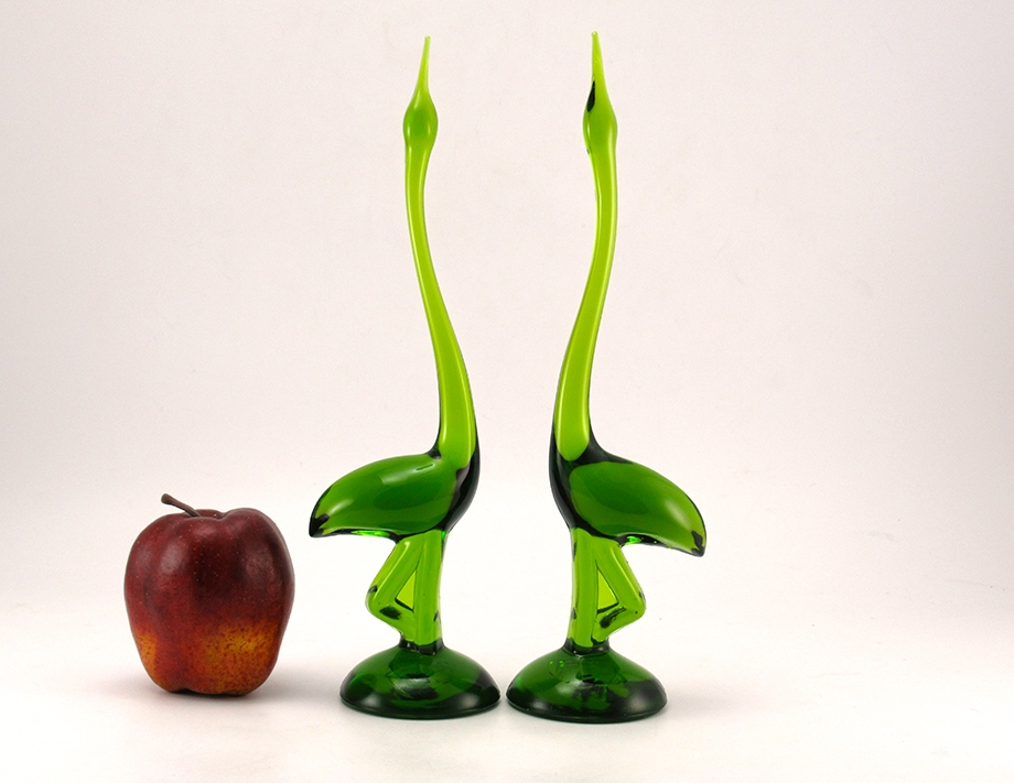 Art Glass Egret Pair Mid-Century Mod Tall Figurines - Image 2