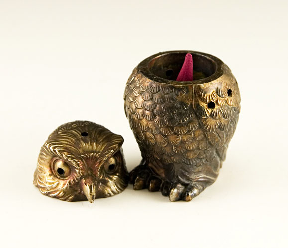 Art Nouveau Style Patinated Owl Incense Burner - Image 2