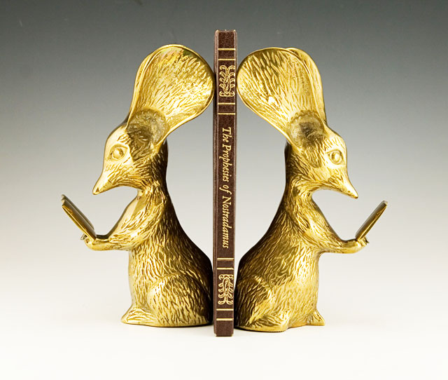 Barn Mouse Bookends in Solid Vintage Brass