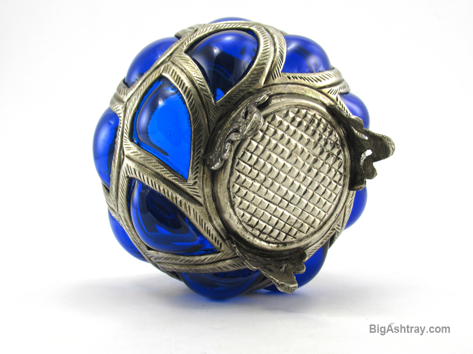 Antique Caged Glass Vase Ashtray Bowl Handmade Cobalt Blue - Image 6