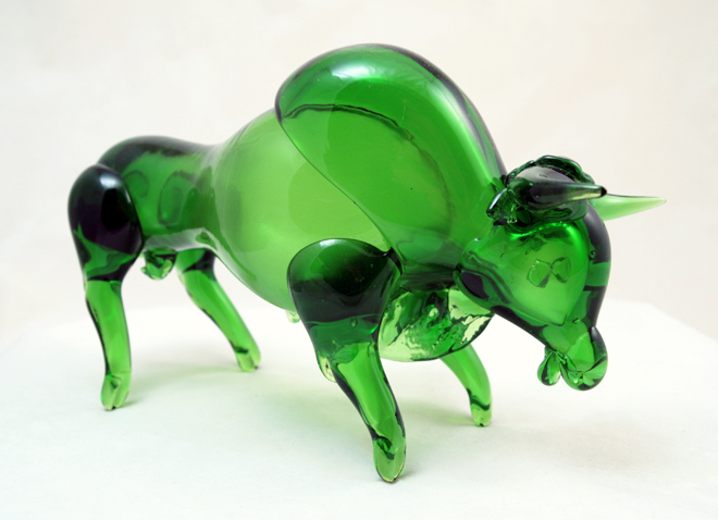 Angry Charging Bull Figurine by Murano Art Glass