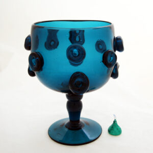 Big Antique Glass Goblet with Applied Donut Rings