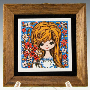 Big Eye Big Hair Beauty Teak Framed Tile Decor