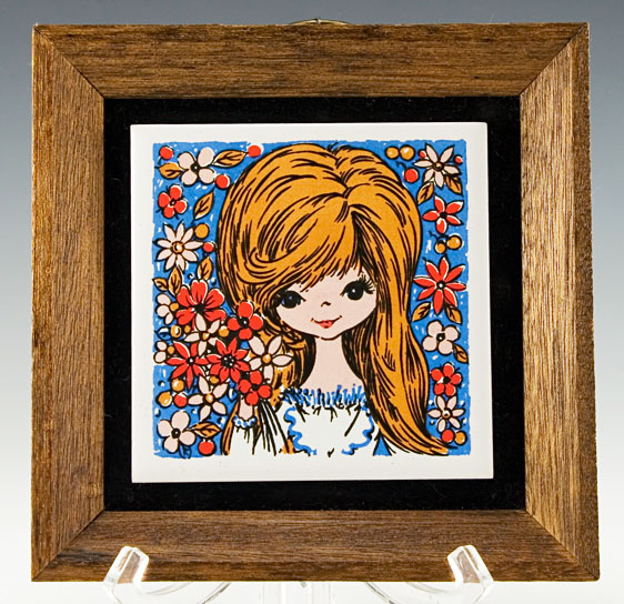 Big Eye Big Hair Beauty Teak Framed Tile Decor