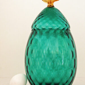 Big Vintage Colored Optic Glass Canister with Amber Leaf Finial