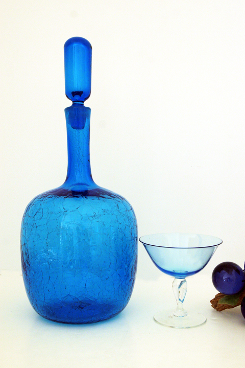 Blue Crackle Glass Decanter 1960s Blenko Art Glass - Image 3