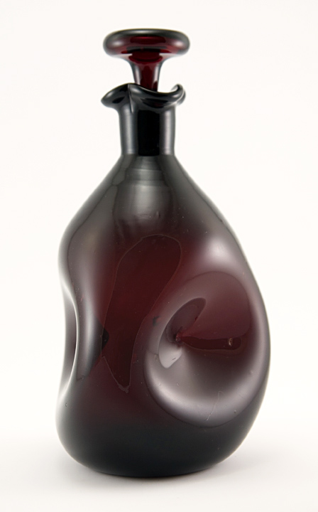 Vintage Blenko Glass Pinch Decanter in Blood Red - Image 2