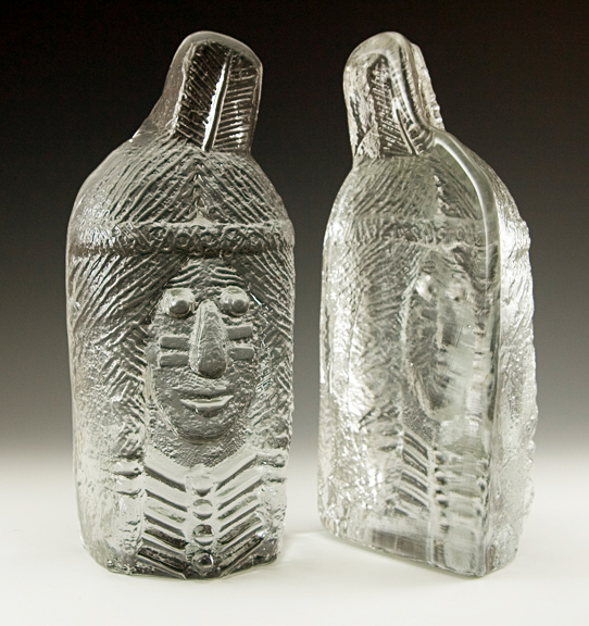 Blenko Art Glass Bookends Wigwam Indian Sculptures
