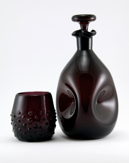 Vintage Blenko Glass Pinch Decanter in Blood Red - Image 3