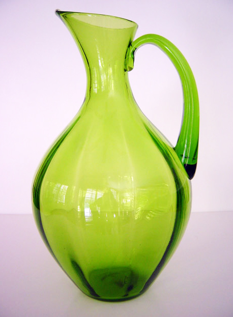 Large Blenko Optic Pitcher in Olive Green