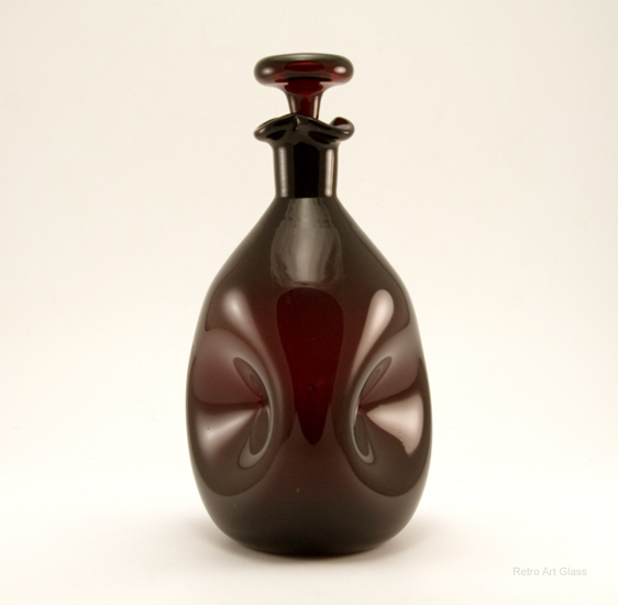 Vintage Blenko Glass Pinch Decanter in Blood Red