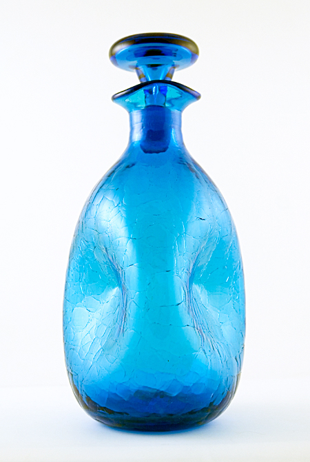Blenko Pre-Designer Art Glass Pinch Decanter in Blue