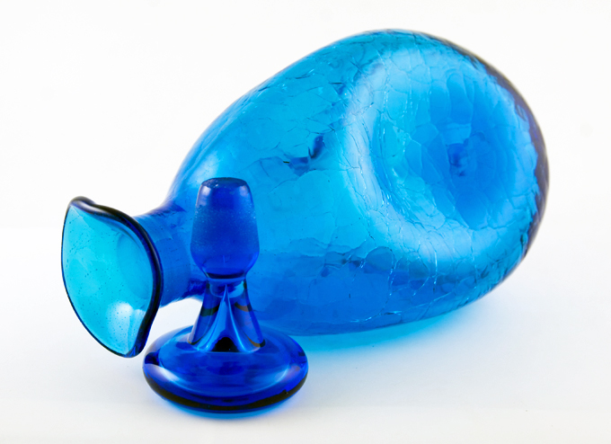 Blenko Pre-Designer Art Glass Pinch Decanter in Blue - Image 3