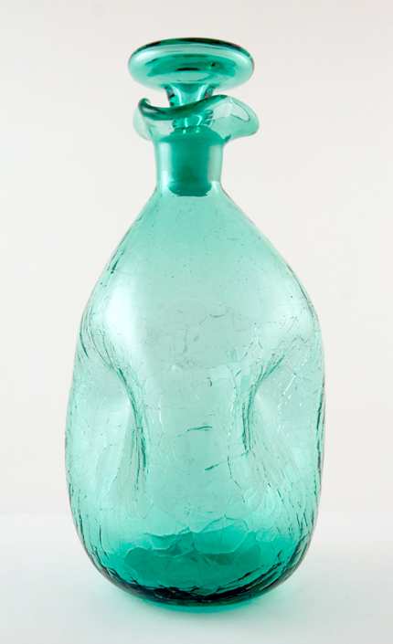 Pre-Designer Blenko Art Glass Pinch Decanter in Sea Green