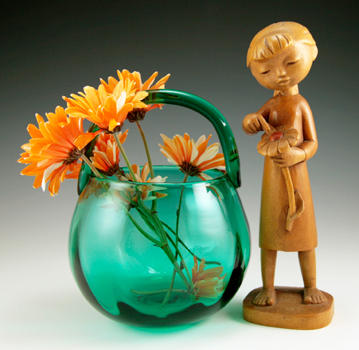 Surf Green Hand-Blown Blenko Glass Basket - Image 2