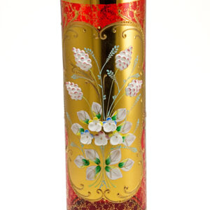 Blown Ruby Glass Cylinder Vase with Gold and Raised Enamel