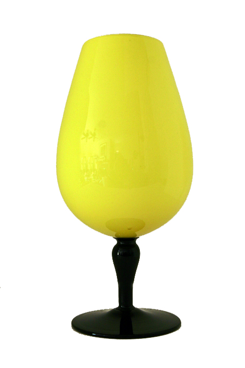 Bohemian Tango Big Black and Yellow Tango Art Glass Goblet Vase