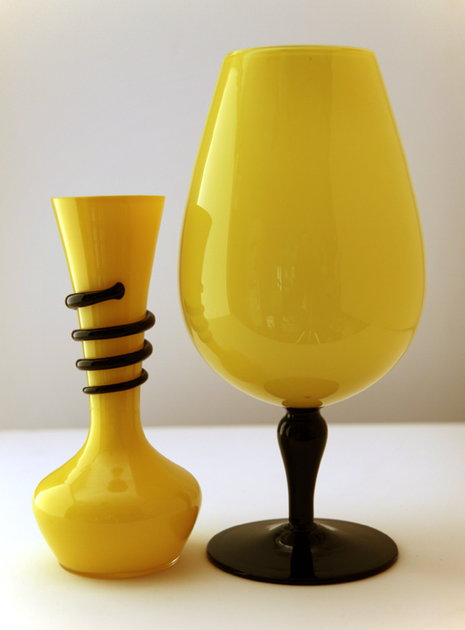 Bohemian Tango Big Black and Yellow Tango Art Glass Goblet Vase - Image 2