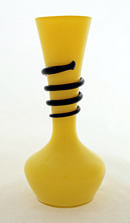 Bohemian Tango Glass Yellow and Black Snake Vase
