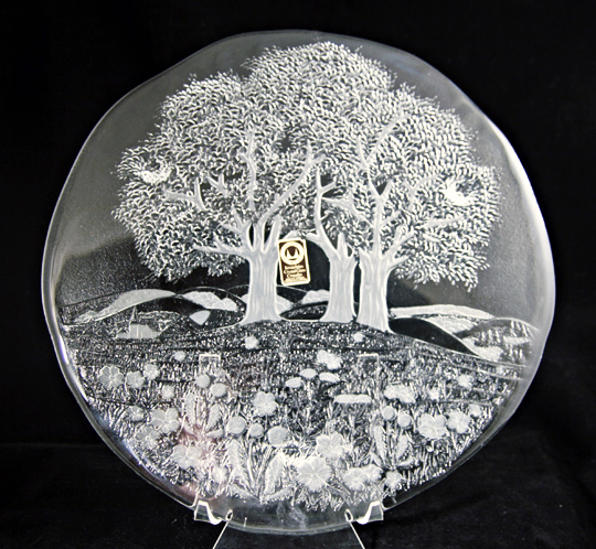 Carved German Crystal Church Scene Charger Plate