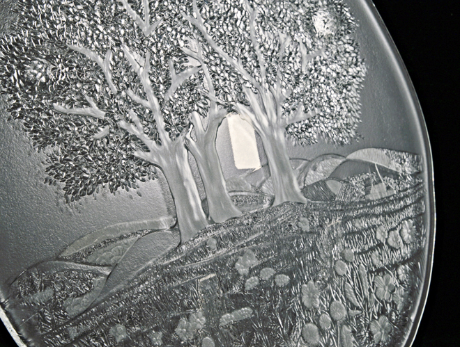 Carved German Crystal Church Scene Charger Plate - Image 3