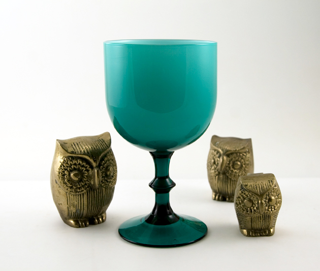 Cased Turquoise Glass Table Wine Stem - Image 3