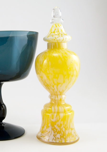 Cased and Mottled Hand Blown Czech Glass Gurgle Bottle